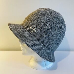 Women's “DeLux” Gray Knit Cloche Hat with Silver Fleur-de-lis